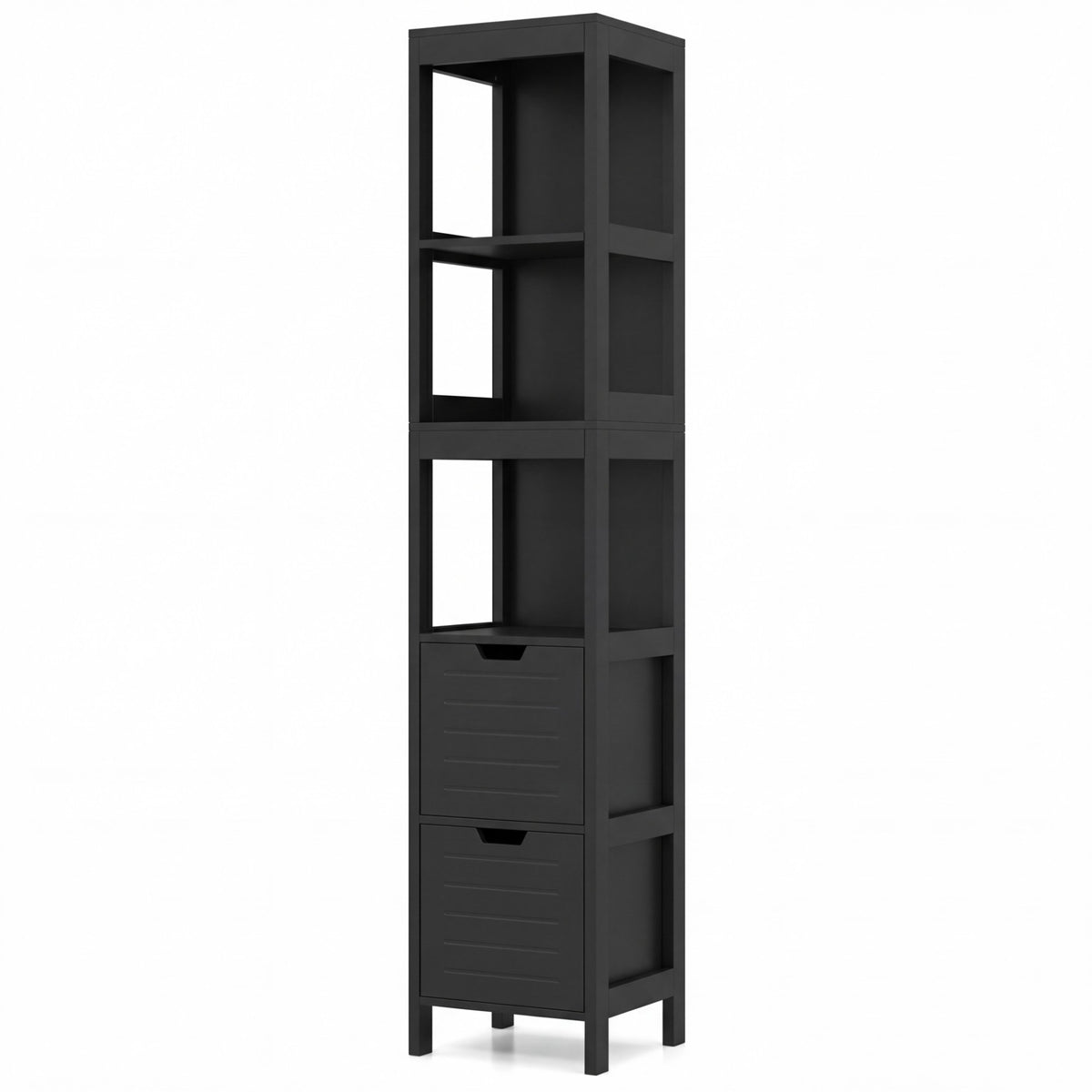 Tall Bath Storage Unit with 2 Deep Box Drawers-Black