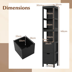 Tall Bath Storage Unit with 2 Deep Box Drawers-Black