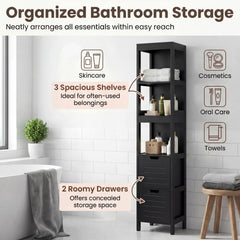 Tall Bath Storage Unit with 2 Deep Box Drawers-Black