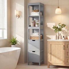 Tall Bath Storage Unit with 2 Deep Box Drawers-Grey