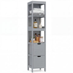 Tall Bath Storage Unit with 2 Deep Box Drawers-Grey