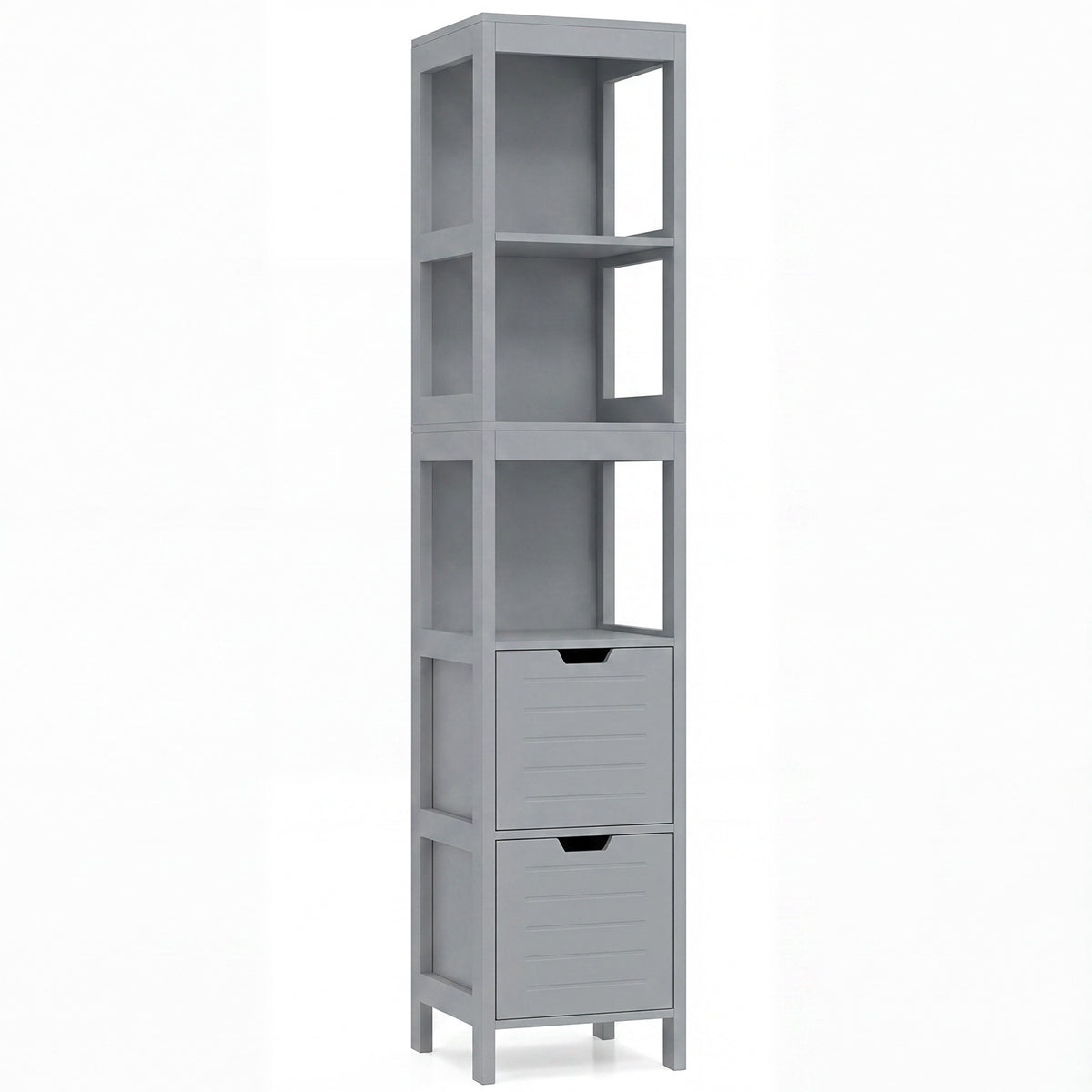 Tall Bath Storage Unit with 2 Deep Box Drawers-Grey