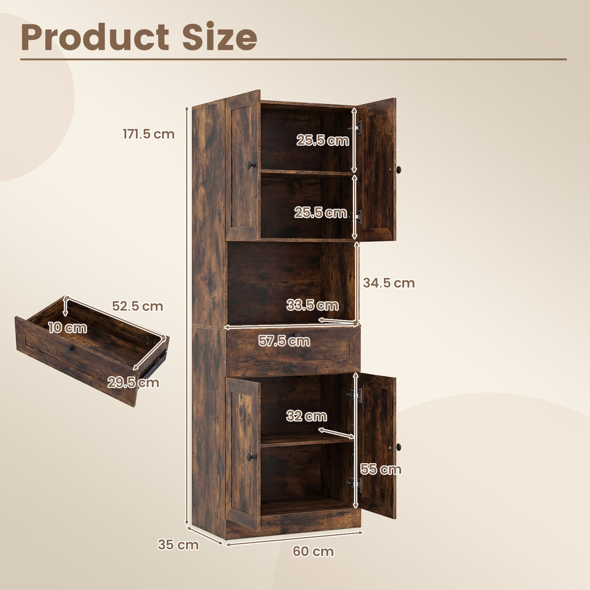 Tall Bathroom Cabinet Freestanding Storage Cabinet with 4 Doors and 1 Drawer-Brown