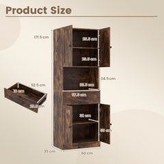 Tall Bathroom Cabinet Freestanding Storage Cabinet with 4 Doors and 1 Drawer-Brown