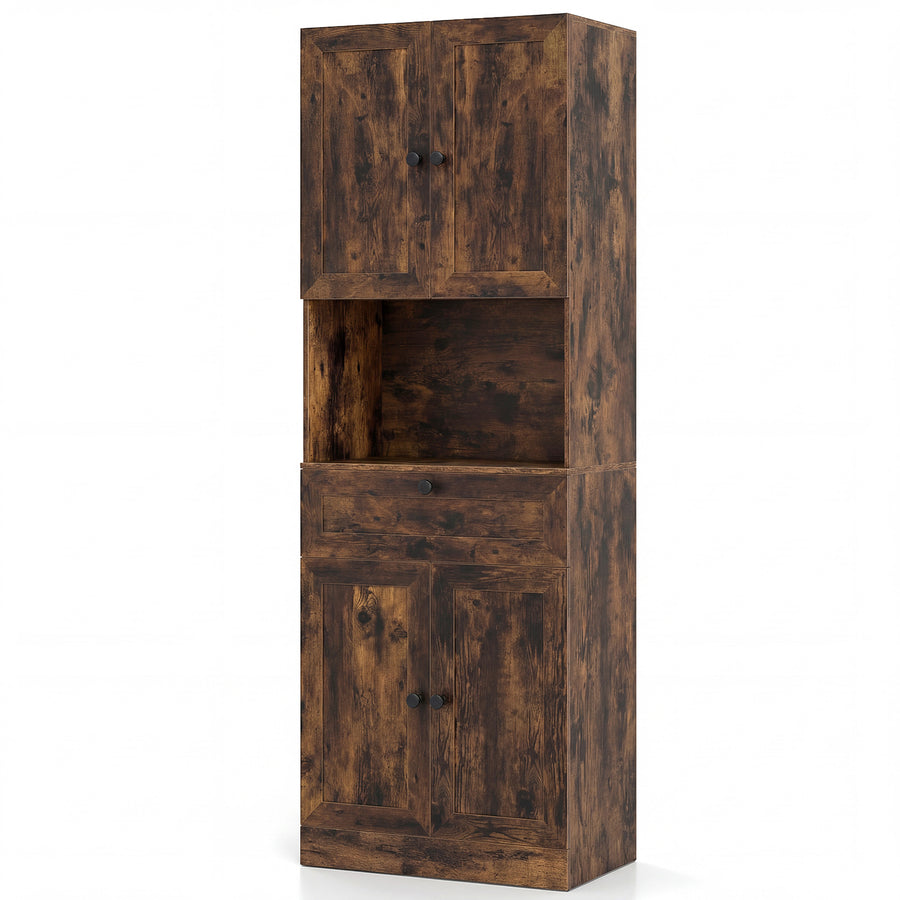 Tall Bathroom Cabinet Freestanding Storage Cabinet with 4 Doors and 1 Drawer-Brown