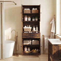 Tall Bathroom Cabinet Freestanding Storage Cabinet with 4 Doors and 1 Drawer-Brown