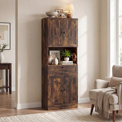 Tall Bathroom Cabinet Freestanding Storage Cabinet with 4 Doors and 1 Drawer-Brown