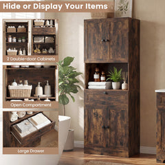 Tall Bathroom Cabinet Freestanding Storage Cabinet with 4 Doors and 1 Drawer-Brown