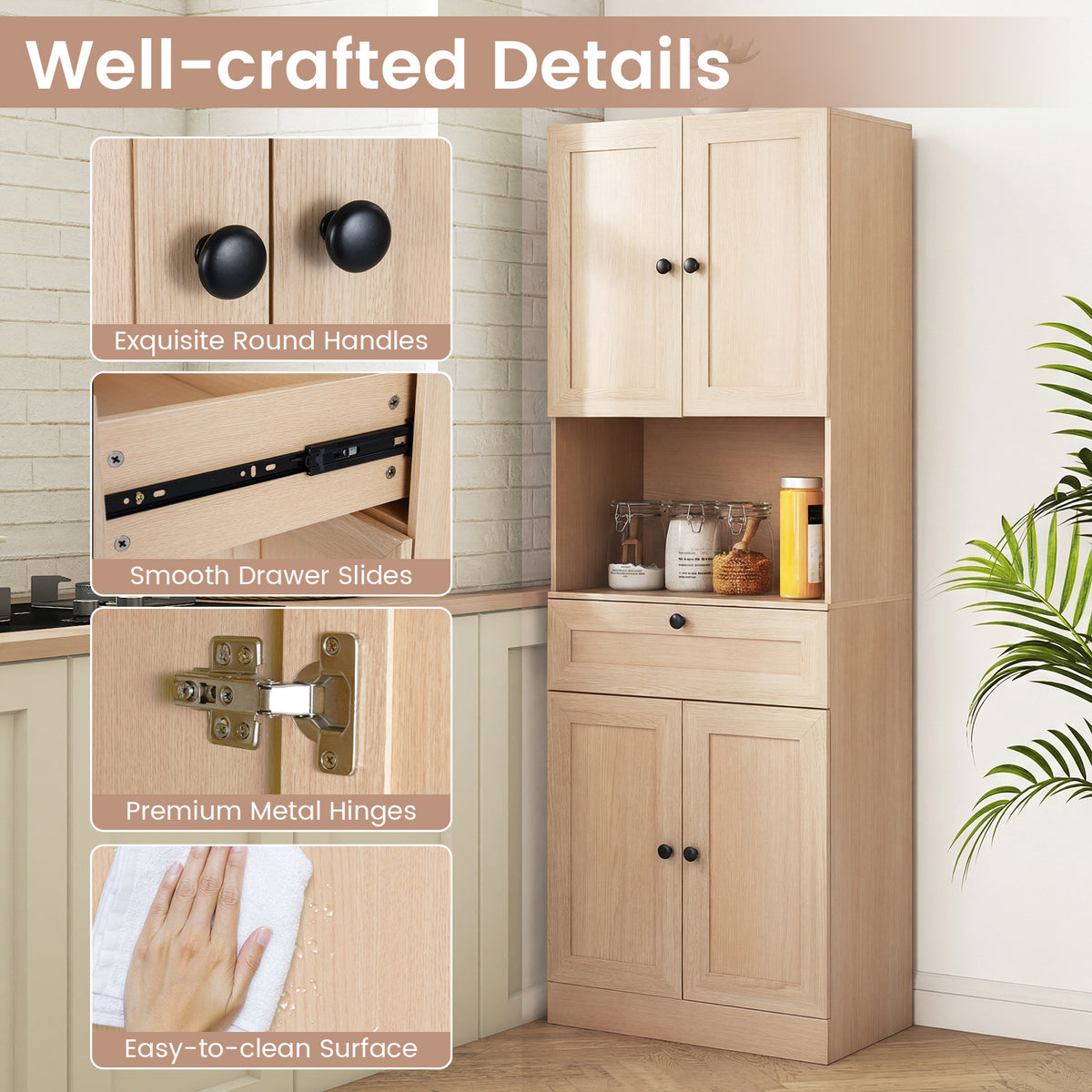 Tall Bathroom Cabinet Freestanding Storage Cabinet with 4 Doors and 1 Drawer-Natural