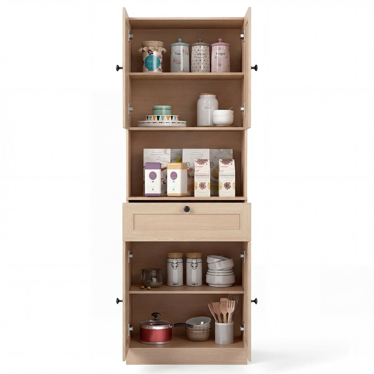 Tall Bathroom Cabinet Freestanding Storage Cabinet with 4 Doors and 1 Drawer-Natural