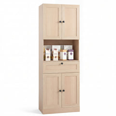 Tall Bathroom Cabinet Freestanding Storage Cabinet with 4 Doors and 1 Drawer-Natural