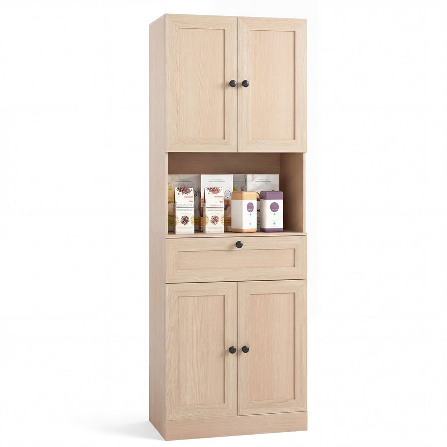 Tall Bathroom Cabinet Freestanding Storage Cabinet with 4 Doors and 1 Drawer-Natural