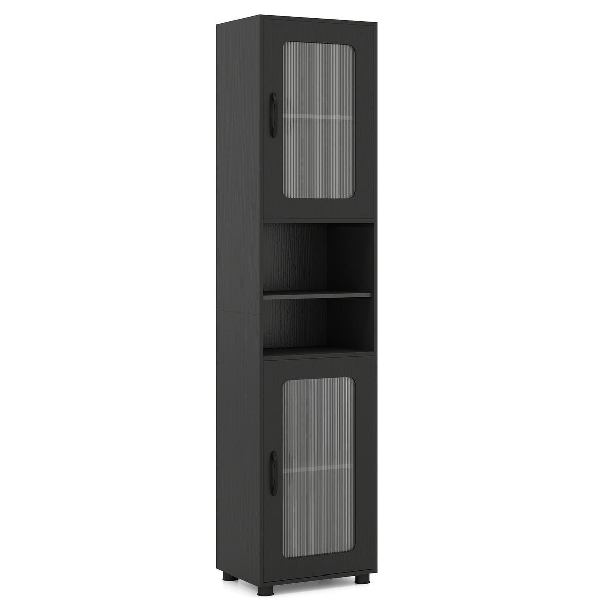 Tall Bathroom Storage Cabinet with Adjustable Shelf for Laundry-Black