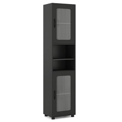 Tall Bathroom Storage Cabinet with Adjustable Shelf for Laundry-Black