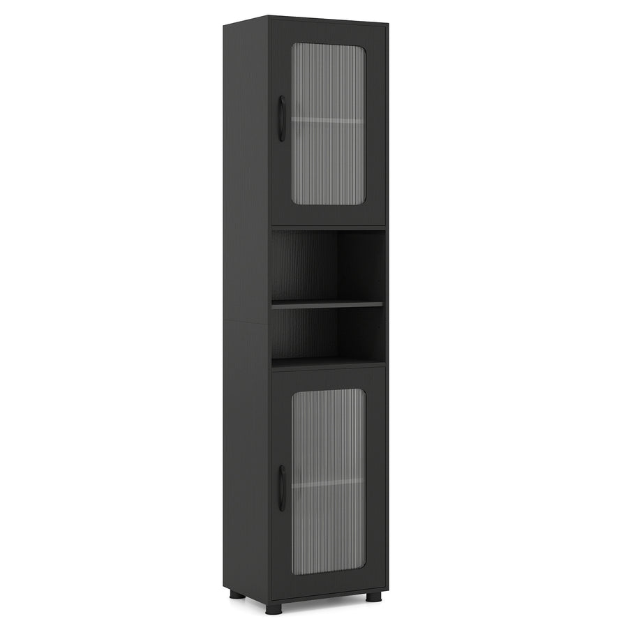 Tall Bathroom Storage Cabinet with Adjustable Shelf for Laundry-Black