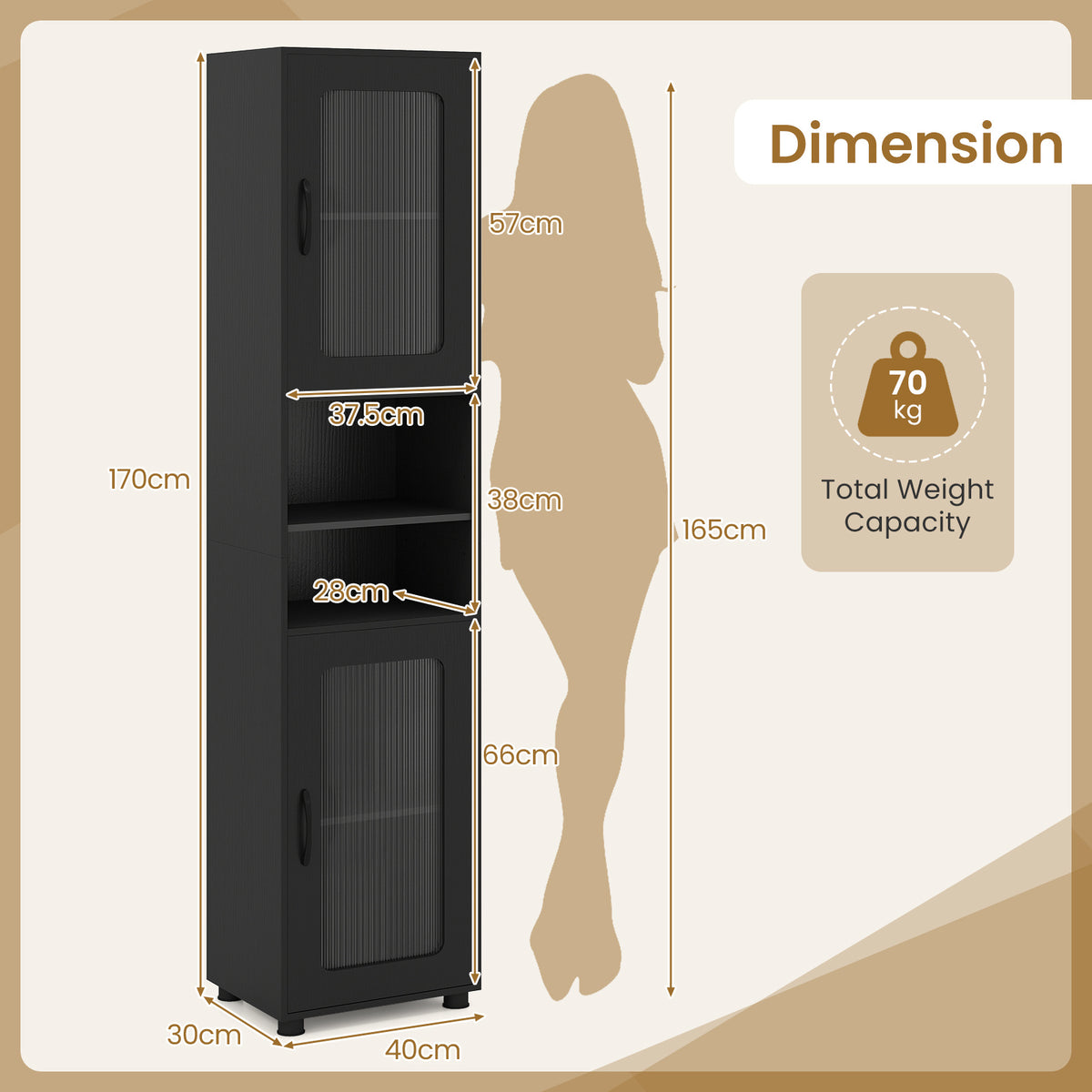 Tall Bathroom Storage Cabinet with Adjustable Shelf for Laundry-Black
