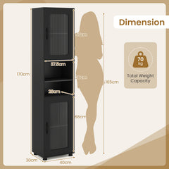 Tall Bathroom Storage Cabinet with Adjustable Shelf for Laundry-Black