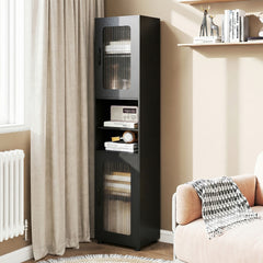 Tall Bathroom Storage Cabinet with Adjustable Shelf for Laundry-Black