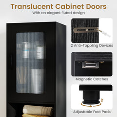 Tall Bathroom Storage Cabinet with Adjustable Shelf for Laundry-Black