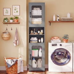 Tall Bathroom Storage Cabinet with Adjustable Shelf for Laundry-Grey