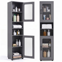 Tall Bathroom Storage Cabinet with Adjustable Shelf for Laundry-Grey