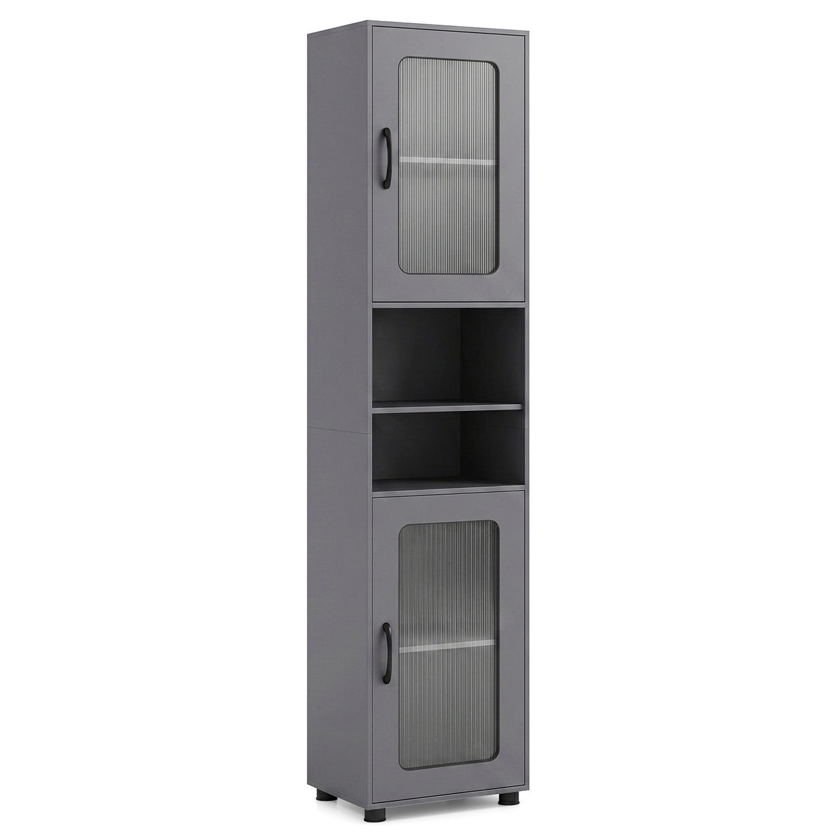 Tall Bathroom Storage Cabinet with Adjustable Shelf for Laundry-Grey