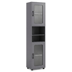 Tall Bathroom Storage Cabinet with Adjustable Shelf for Laundry-Grey
