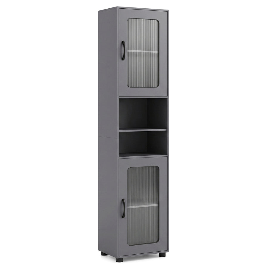 Tall Bathroom Storage Cabinet with Adjustable Shelf for Laundry-Grey