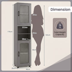 Tall Bathroom Storage Cabinet with Adjustable Shelf for Laundry-Grey