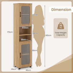 Tall Bathroom Storage Cabinet with Adjustable Shelf for Laundry-Natural