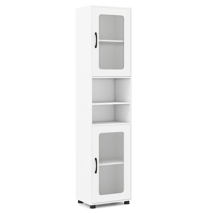 Tall Bathroom Storage Cabinet with Adjustable Shelf for Laundry-White