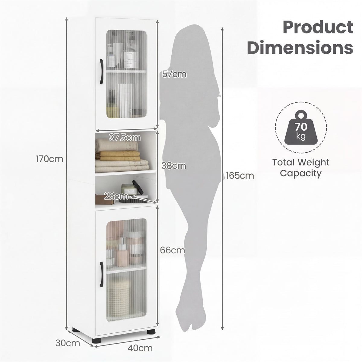 Tall Bathroom Storage Cabinet with Adjustable Shelf for Laundry-White