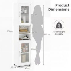 Tall Bathroom Storage Cabinet with Adjustable Shelf for Laundry-White