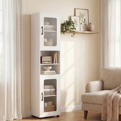 Tall Bathroom Storage Cabinet with Adjustable Shelf for Laundry-White