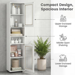 Tall Bathroom Storage Cabinet with Adjustable Shelf for Laundry-White
