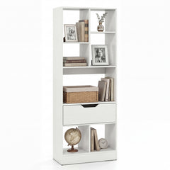 Tall Freestanding Bookshelf with 7 Open Cubes and Anti-toppling Kits for Living Room-White