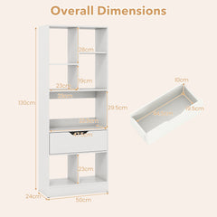 Tall Freestanding Bookshelf with 7 Open Cubes and Anti-toppling Kits for Living Room-White