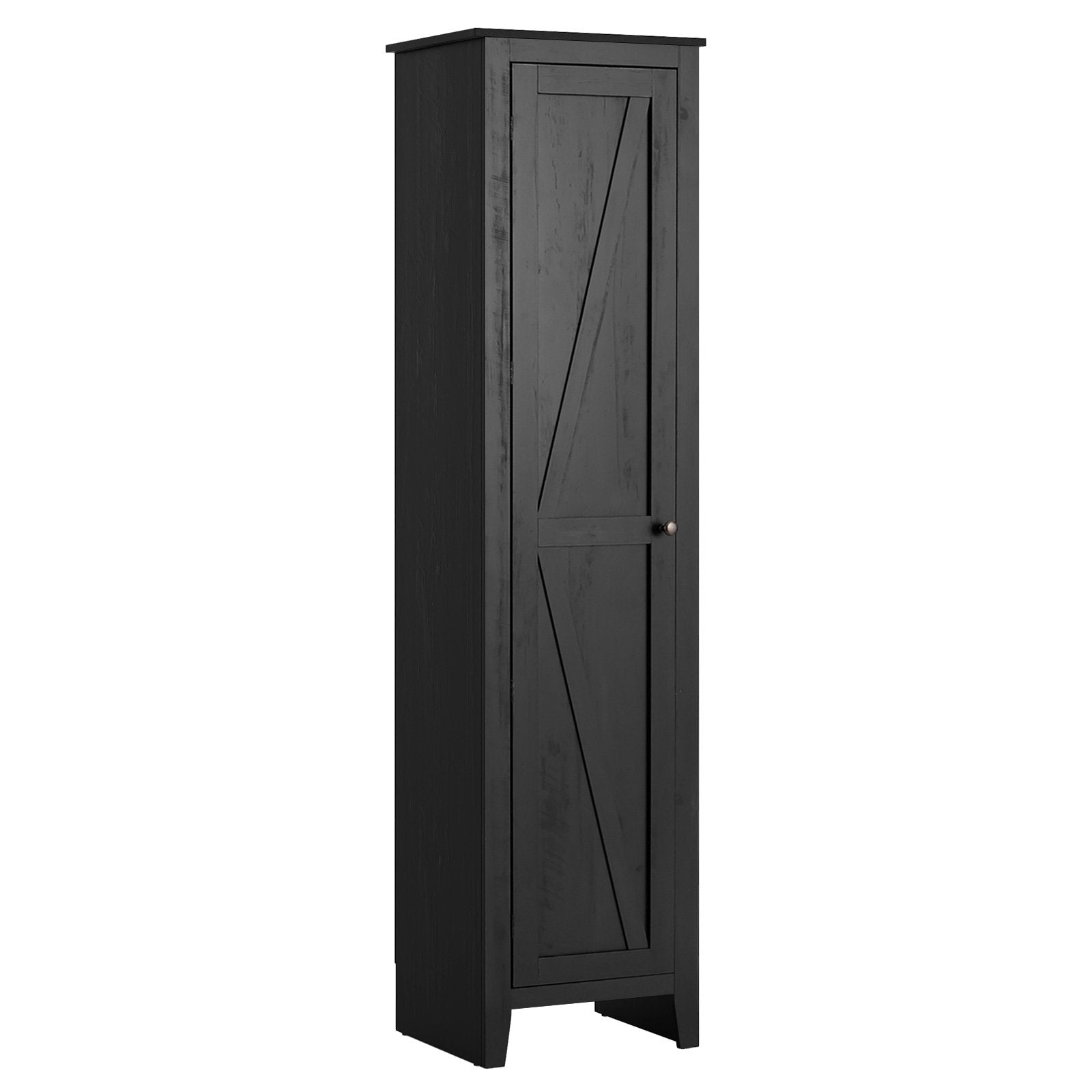 Tall Storage Cabinet with Four Shelves and Single Door-Black