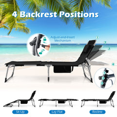 Tanning Chair with Face Arm Holes and 4-Level Backrest with Head Pillow-Black