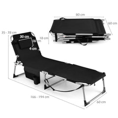 Tanning Chair with Face Arm Holes and 4-Level Backrest with Head Pillow-Black