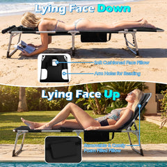 Tanning Chair with Face Arm Holes and 4-Level Backrest with Head Pillow-Black