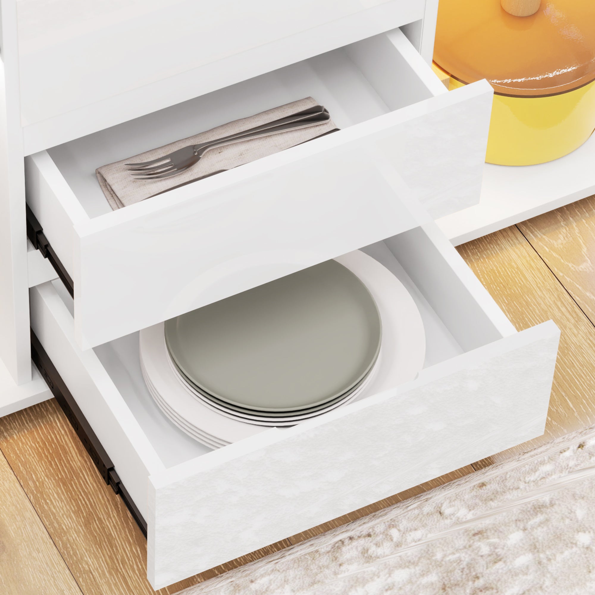 HOMCOM LED Light Sideboard - High Gloss White