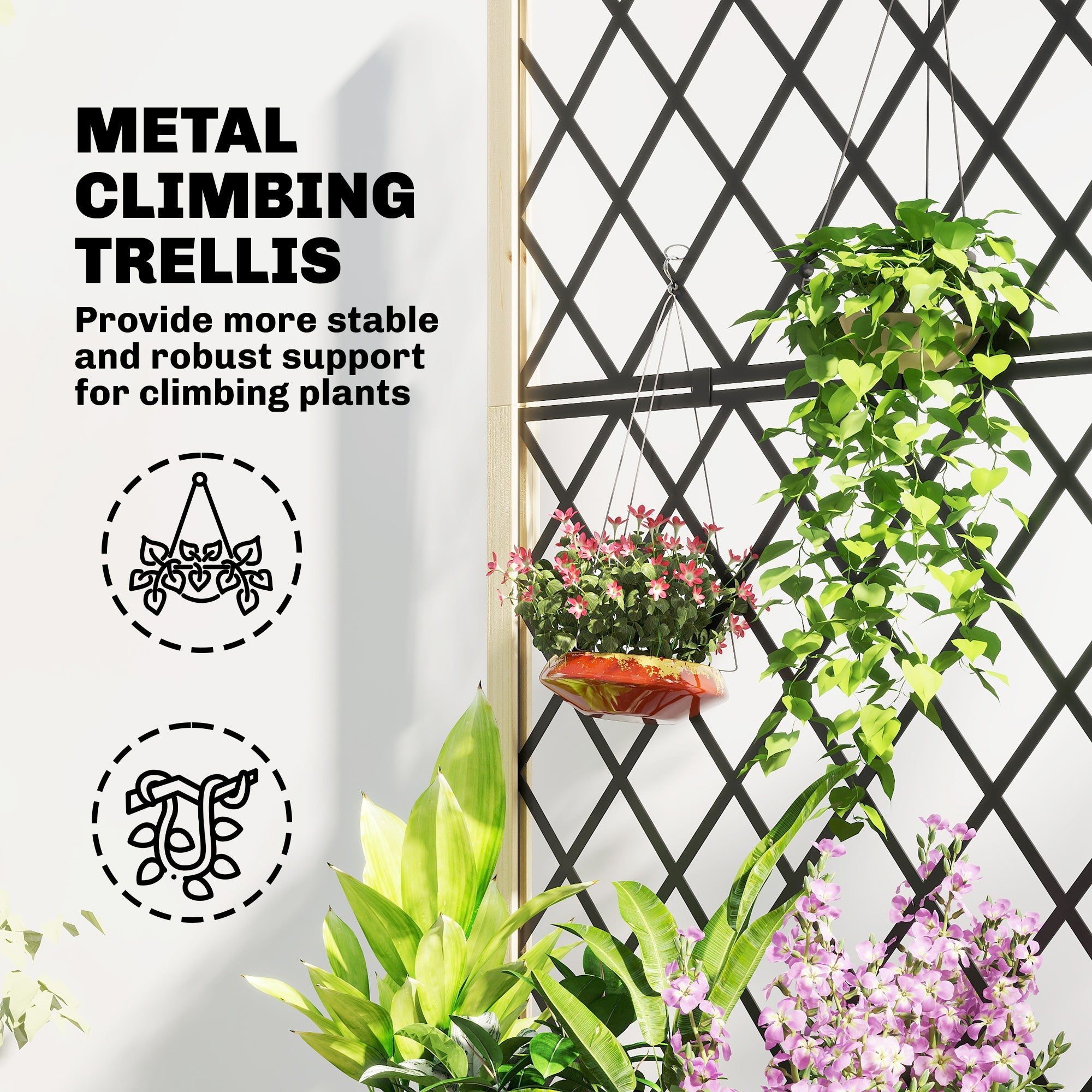 Outsunny Raised Garden Bed with Metal Trellis, Wooden Elevated Planter Box with Lockable Wheels, Outdoor Raised Planter, Natural