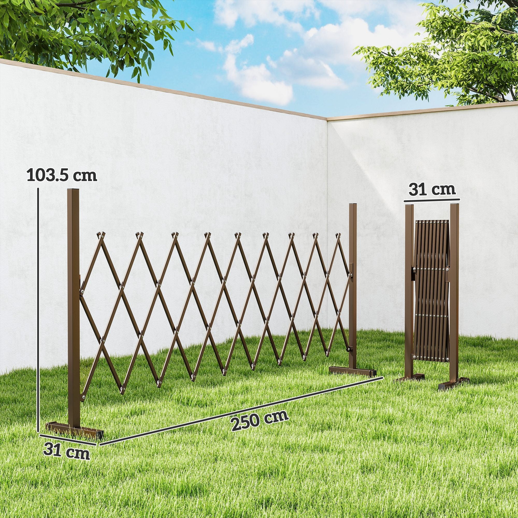 Outsunny Expanding Trellis Fence, Freestanding Movable Fence, Foldable Garden Screen Panel, 250 x 103.5 cm, Dark Brown