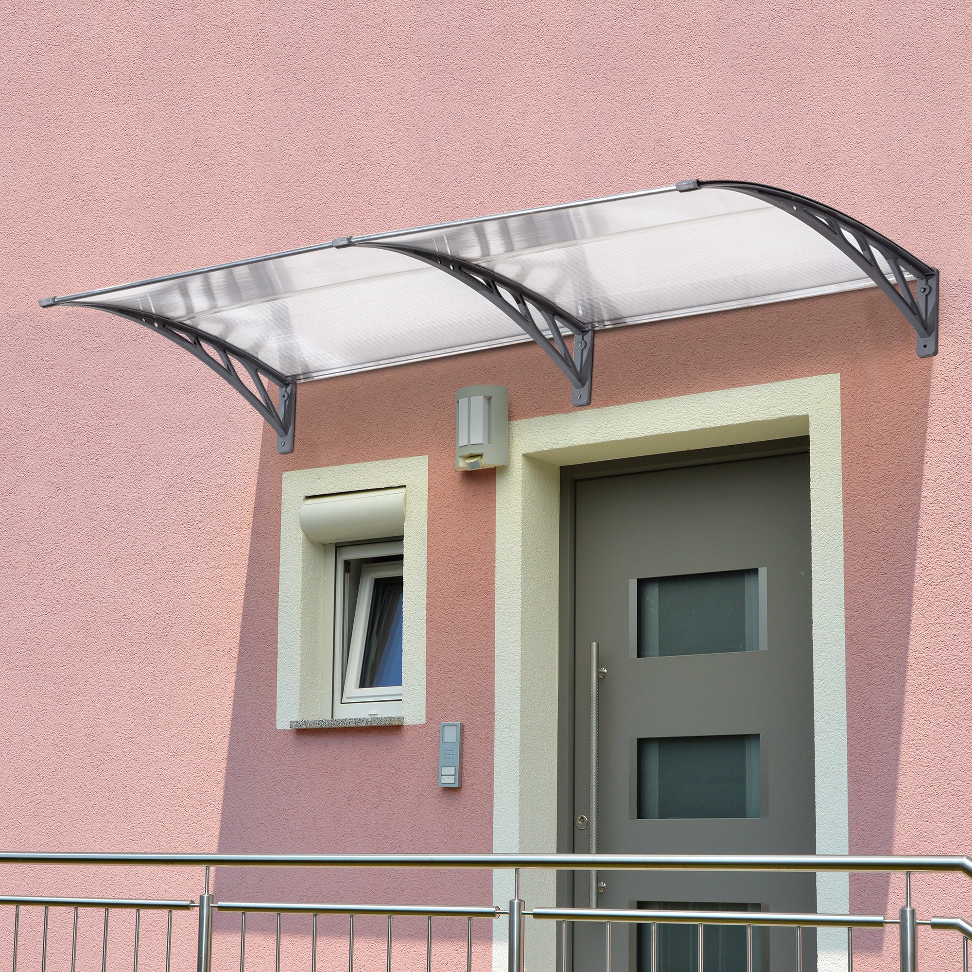 Outsunny Front Door Canopy Outdoor Awning Aluminium Rigid Plastic Polycarbonate Rain Shelter UV Water Rain Resistant 196 x 75cm Clear