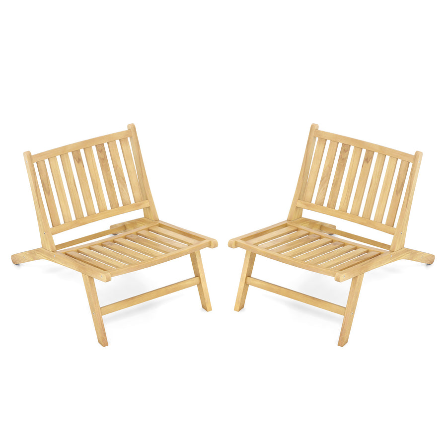 Teak Wood Outdoor Reclining Chair Natural Mid Century Accent Chair Set of 2