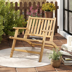 Teak Wood Outdoor Reclining Chair Natural Mid Century Accent Armchair