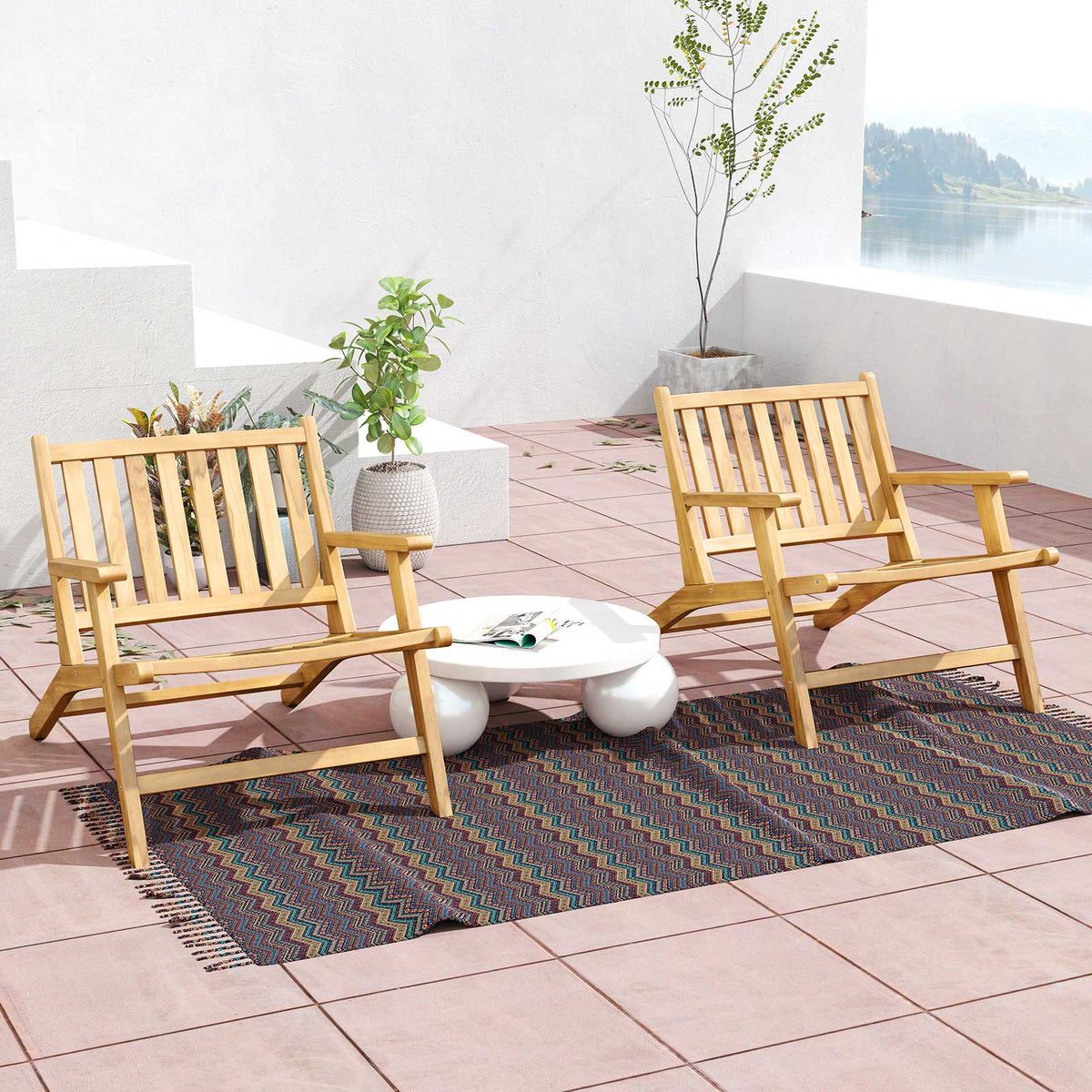 Teak Wood Outdoor Reclining Chair Natural Mid Century Accent Armchair