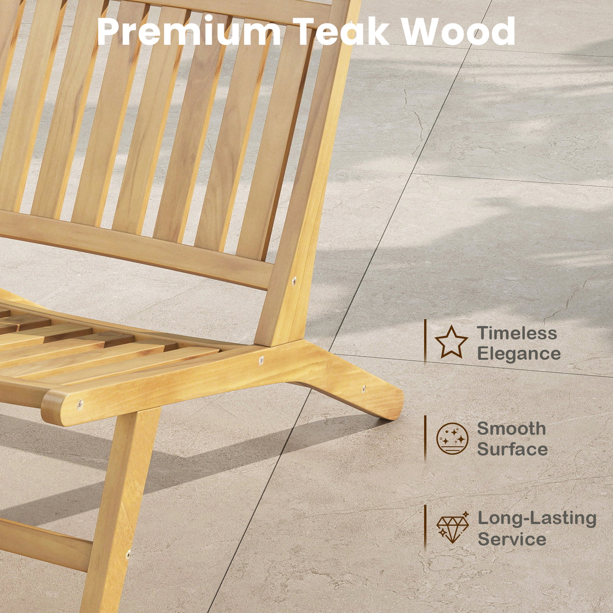 Teak Wood Outdoor Reclining Chair Natural Mid Century Accent Chair