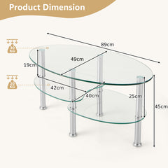 3-tier Tempered Glass Coffee Table wIth Steel Frame-Transparent